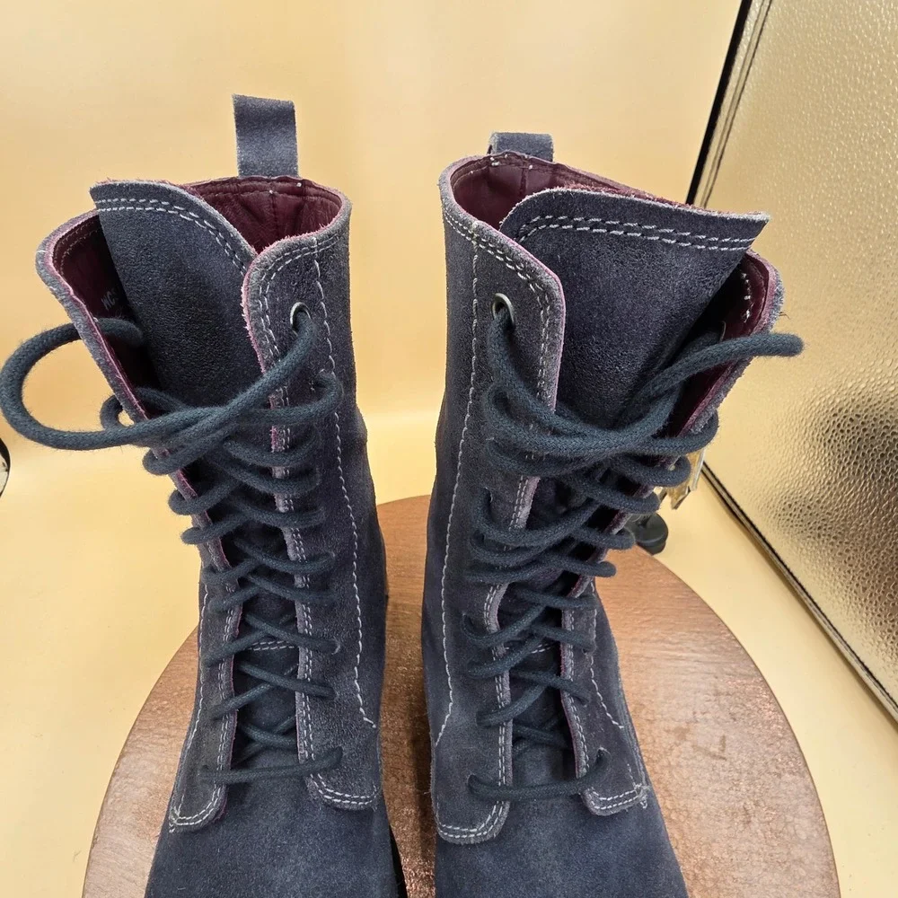 Vero Cuoio Mens Navy Blue Suede Combat Boots Made in Italy WCSF11 00GR 42